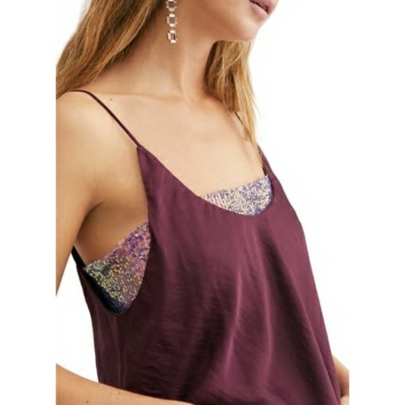 Free People Tops - Free People “Turn it on” sequin camisole top burgundy and purple colors NWT